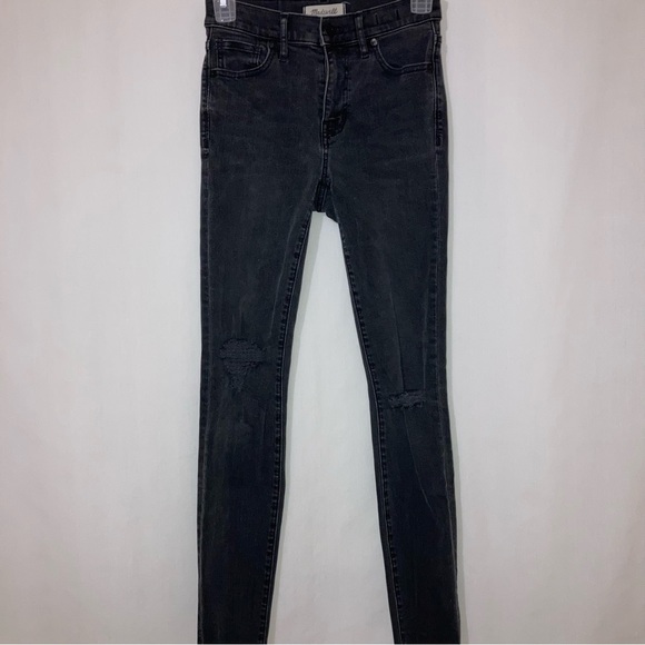 Madewell 9” High Riser Skinny Skinny Black Distressed Jeans Raw Hem Size 25 - Picture 3 of 10